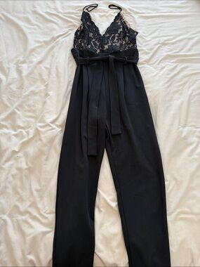Mind Code Black Lace Bodice Jumpsuit with Tie Waist